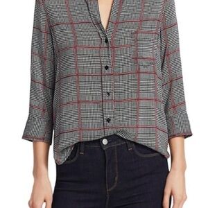 Defacto vneck houndstooth gathered cropped front blouse top womens size XS